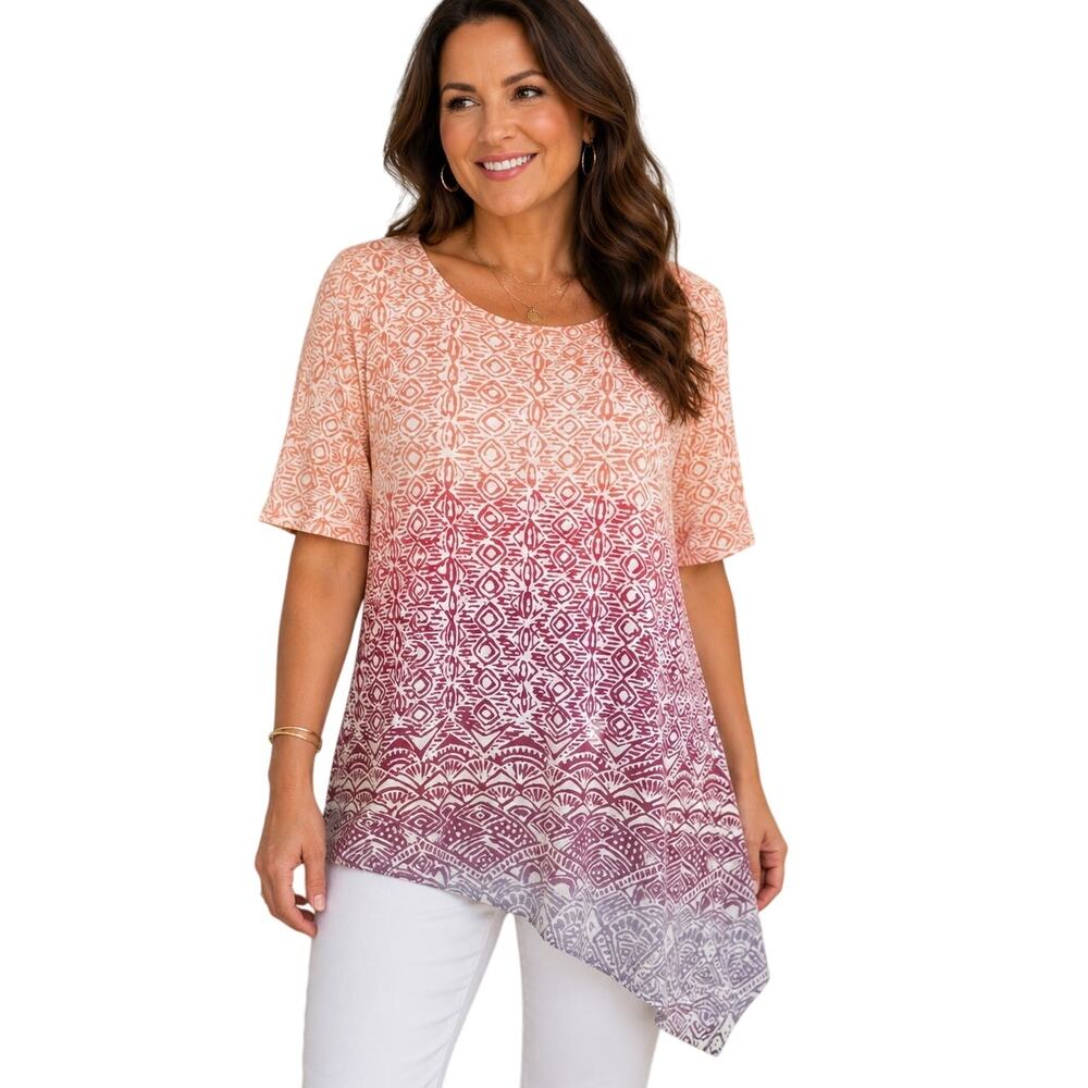 Chicos Stamped Ombre Tunic Size 3 (Womens XL) Supremely Soft Asymmetrical Top